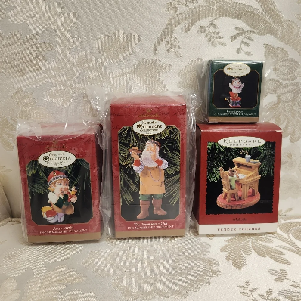 HALLMARK KEEPSAKE Lot OF 4 ORNAMENTS Toymakers Gift, Wish List, Snowy Surprise